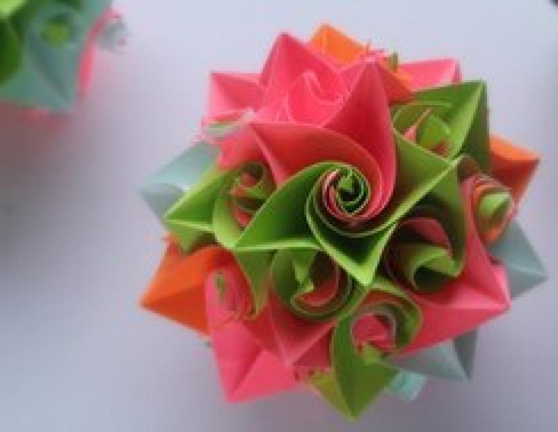 Восточные хобби. Амигуруми. Канзаши. Макраме. Оригами. Кусудама из бумаги, схемы изготовления волшебного шара Кусудама из бумаги схема цветок